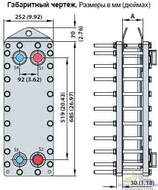 Габаритный чертеж паяного теплообменника Alfa Laval  AXP112