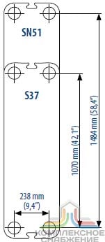 Габаритный чертёж пластин теплообменника Sondex SN51