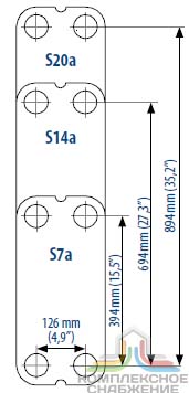 Габаритный чертёж пластин теплообменника Sondex S7A