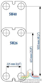 Габаритный чертёж пластин теплообменника Sondex SW26