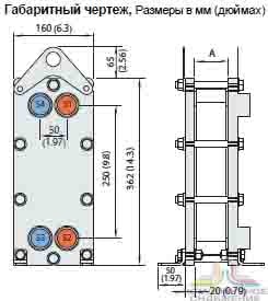 Габаритный чертеж паяного теплообменника Alfa Laval  AXP27 AN